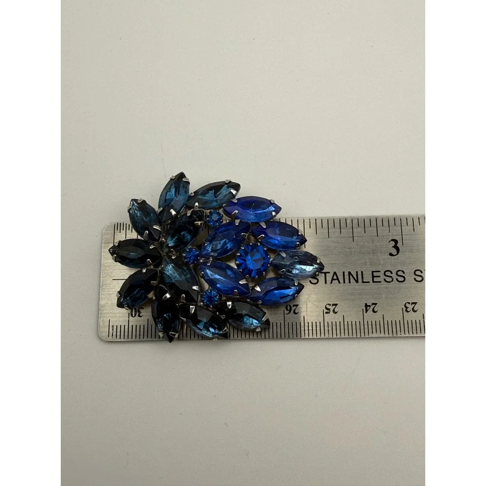 Juliana Blue Rhinestone Brooch Silver Tone Marquise Cobalt Cluster‎ Pin Dripping